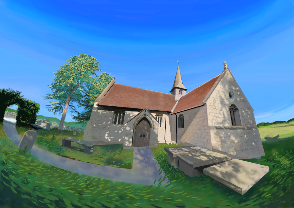 Digital Painting of Holy Trinity Church, Acaster Malbis, near York, UK