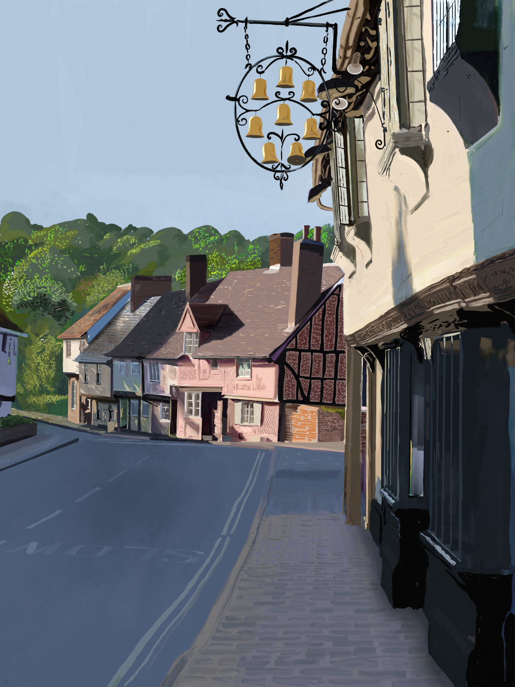 Digital Painting of the Eight Bells and Bridge Street, Saffron Walden, Essex, UK
