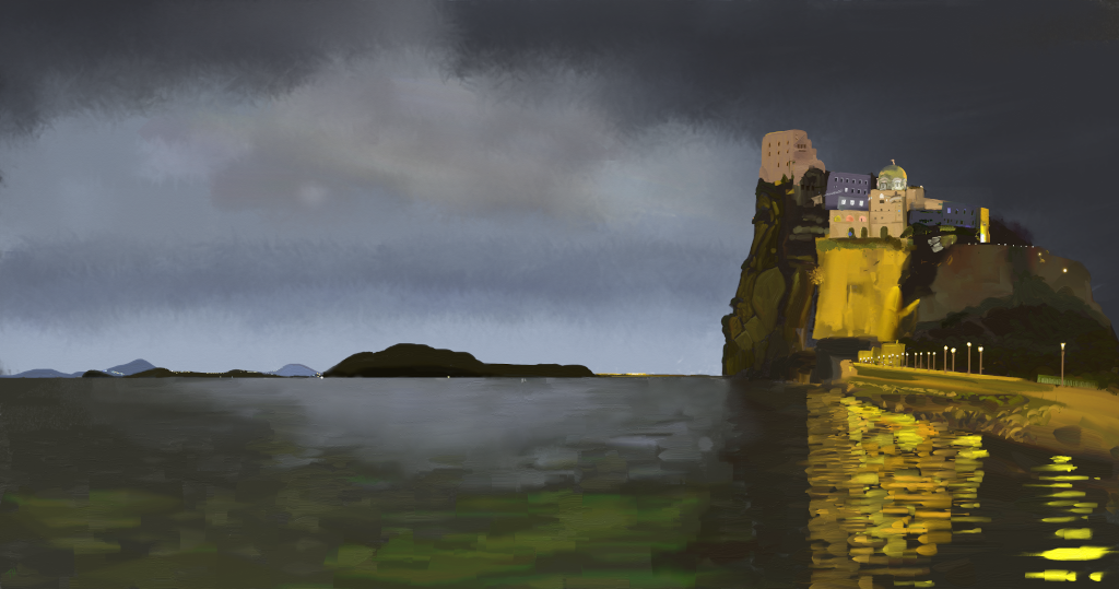 Digital Painting of Castello Aragonese, Ischia Ponte, Italy